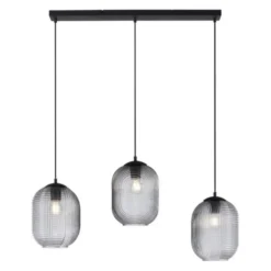 LED Pendelleuchte Rauchglas getönt 3 flammig retro Design oval Esszimmer