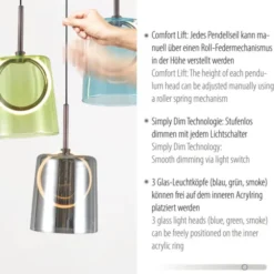LED Pendelleuchte rund 2 flammig mehrfarbig Metallfarbe Kaffee
