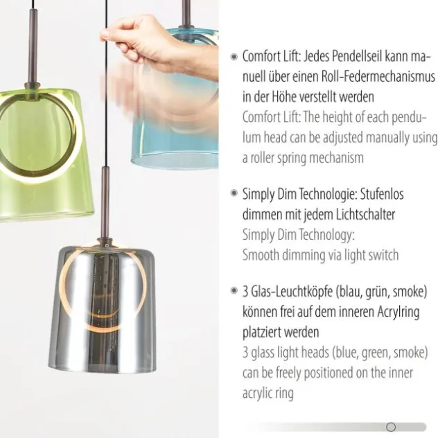 LED Pendelleuchte rund 2 flammig mehrfarbig Metallfarbe Kaffee