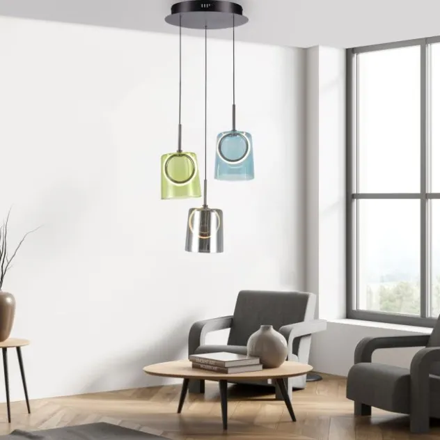 LED Pendelleuchte rund 2 flammig mehrfarbig Metallfarbe Kaffee