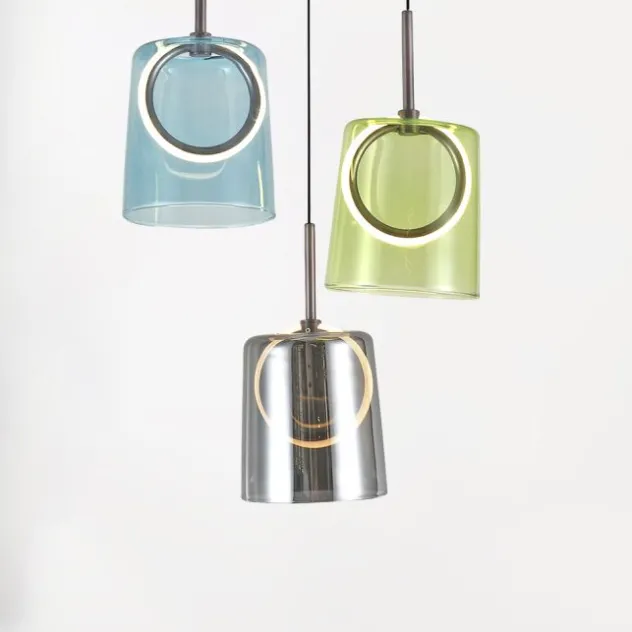 LED Pendelleuchte rund 2 flammig mehrfarbig Metallfarbe Kaffee