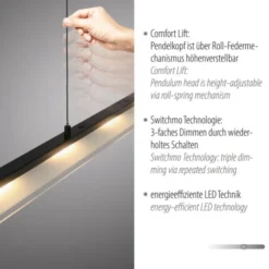 LED Pendelleuchte schwarz Comfor Lift höhenverstellbar dimmbar