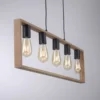 LED Pendelleuchte, schwarz, Esstisch, Holzrahmen, Metall, 5 flammige Pendellampe