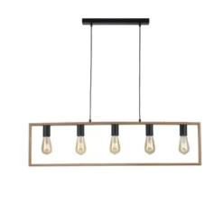 LED Pendelleuchte, schwarz, Esstisch, Holzrahmen, Metall, 5 flammige Pendellampe