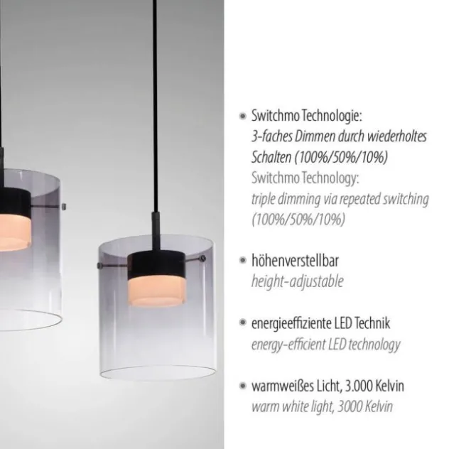 LED Pendelleuchte schwarz 3-flammig dimmbar in 3 Stufen Esszimmer