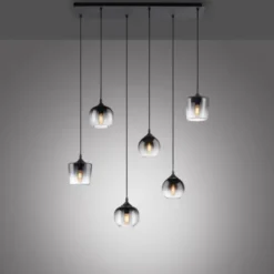 LED Pendelleuchte schwarz 6 flammig Rauchglas modern Wohnlampe