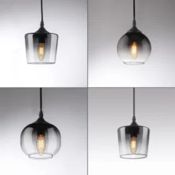 LED Pendelleuchte schwarz 6 flammig Rauchglas modern Wohnlampe
