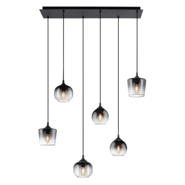 LED Pendelleuchte schwarz 6 flammig Rauchglas modern Wohnlampe
