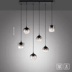 LED Pendelleuchte schwarz 6 flammig Rauchglas modern Wohnlampe