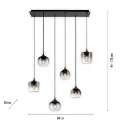 LED Pendelleuchte schwarz 6 flammig Rauchglas modern Wohnlampe