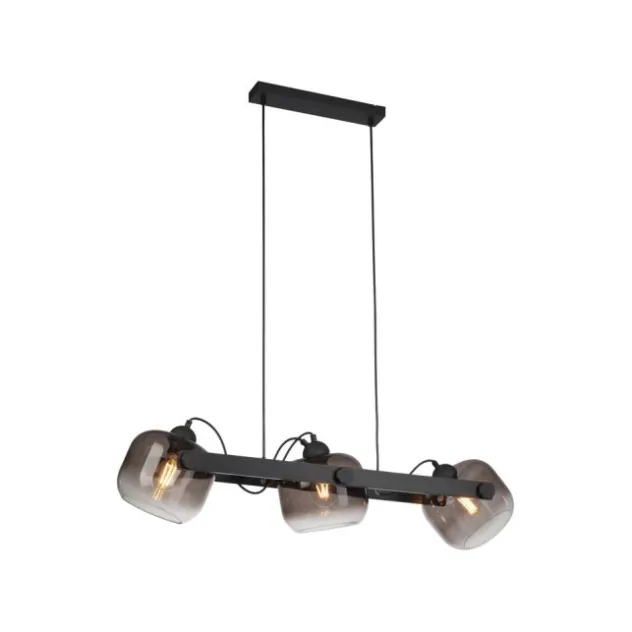 LED Pendelleuchte schwarz 3 flammig Holz Rauchglas höhenverstellbar