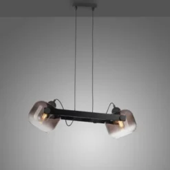 LED Pendelleuchte schwarz 2 flammig Holz Rauchglas höhenverstellbar