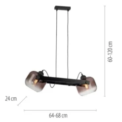 LED Pendelleuchte schwarz 2 flammig Holz Rauchglas höhenverstellbar