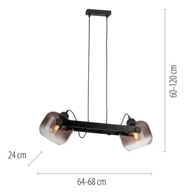 LED Pendelleuchte schwarz 2 flammig Holz Rauchglas höhenverstellbar