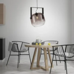 LED Pendelleuchte schwarz 1 flammig Holz Rauchglas höhenverstellbar