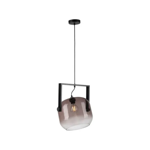 LED Pendelleuchte schwarz 1 flammig Holz Rauchglas höhenverstellbar
