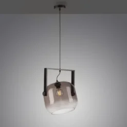 LED Pendelleuchte schwarz 1 flammig Holz Rauchglas höhenverstellbar