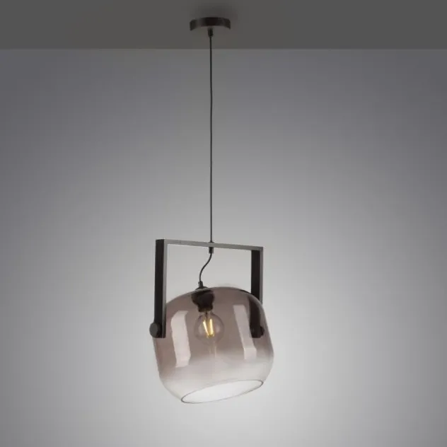 LED Pendelleuchte schwarz 1 flammig Holz Rauchglas höhenverstellbar