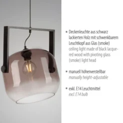 LED Pendelleuchte schwarz 1 flammig Holz Rauchglas höhenverstellbar
