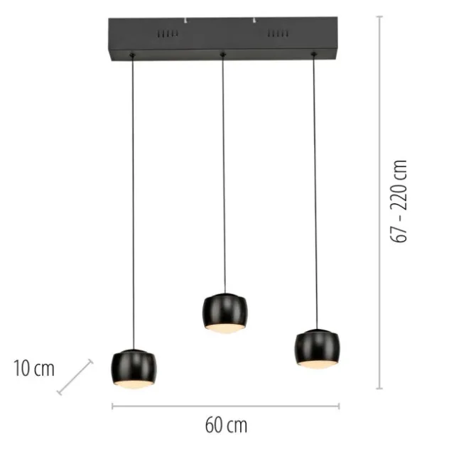 LED Pendelleuchte schwarz 3 flammig höhenverstellbar Esszimmer