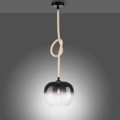 LED Pendelleuchte schwarz 1 flammig Seil beleuchtet höhenverstellbar