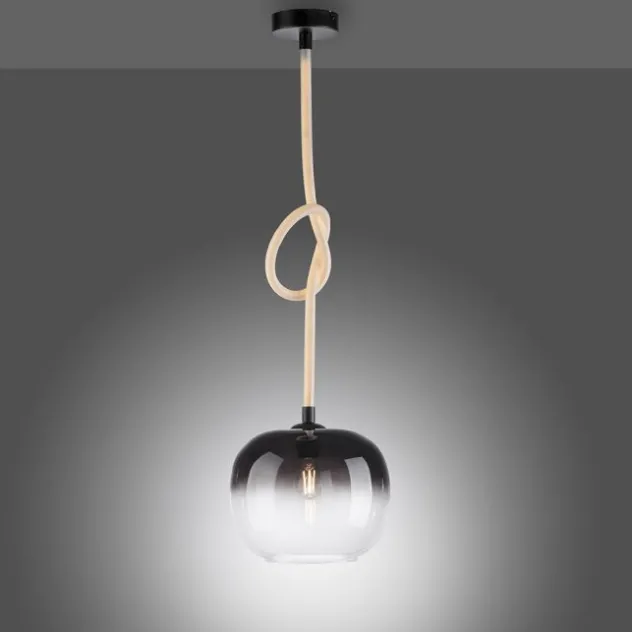 LED Pendelleuchte schwarz 1 flammig Seil beleuchtet höhenverstellbar