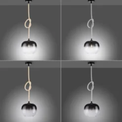 LED Pendelleuchte schwarz 1 flammig Seil beleuchtet höhenverstellbar