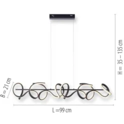 LED Pendelleuchte, schwarz, geschwungenes Design, Dimmfunktion, modern