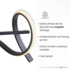 LED Pendelleuchte, schwarz, geschwungenes Design, Dimmfunktion, modern