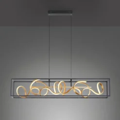 LED Pendelleuchte, schwarz, gold, geschwungene Leuchtstäbe, dimmbar, modern