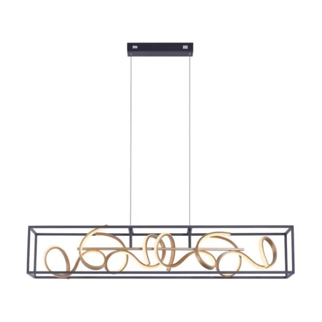 LED Pendelleuchte, schwarz, gold, geschwungene Leuchtstäbe, dimmbar, modern