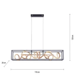 LED Pendelleuchte, schwarz, gold, geschwungene Leuchtstäbe, dimmbar, modern