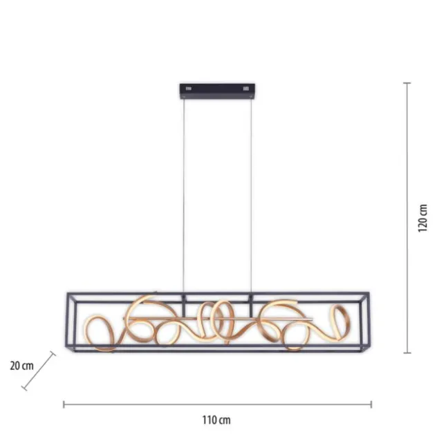 LED Pendelleuchte, schwarz, gold, geschwungene Leuchtstäbe, dimmbar, modern