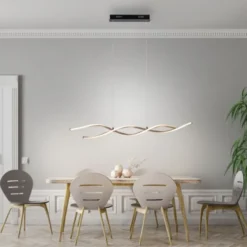 LED Pendelleuchte schwarz gold dimmbar höhenverstellbar geschwungen