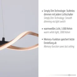 LED Pendelleuchte schwarz gold dimmbar höhenverstellbar geschwungen