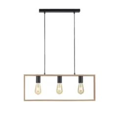 LED Pendelleuchte, schwarz, Holzrahmen, Metall, 3 flammige Pendellampe