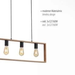 LED Pendelleuchte, schwarz, Holzrahmen, Metall, 3 flammige Pendellampe