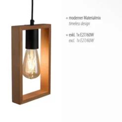 LED Pendelleuchte, schwarz, Holzrahmen, Metall, 1 flammige Pendellampe