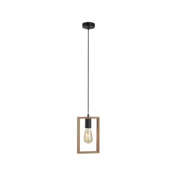LED Pendelleuchte, schwarz, Holzrahmen, Metall, 1 flammige Pendellampe