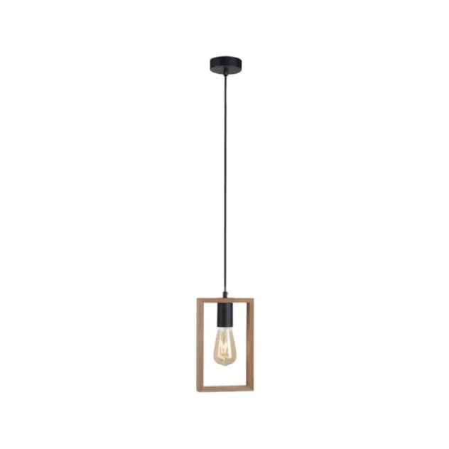 LED Pendelleuchte, schwarz, Holzrahmen, Metall, 1 flammige Pendellampe