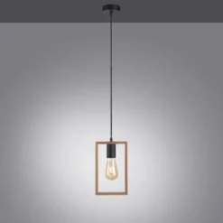 LED Pendelleuchte, schwarz, Holzrahmen, Metall, 1 flammige Pendellampe