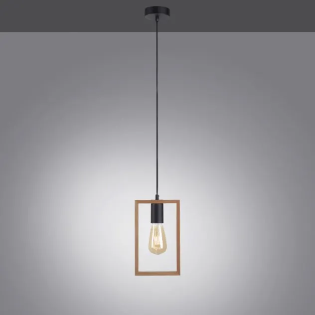 LED Pendelleuchte, schwarz, Holzrahmen, Metall, 1 flammige Pendellampe