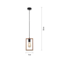LED Pendelleuchte, schwarz, Holzrahmen, Metall, 1 flammige Pendellampe