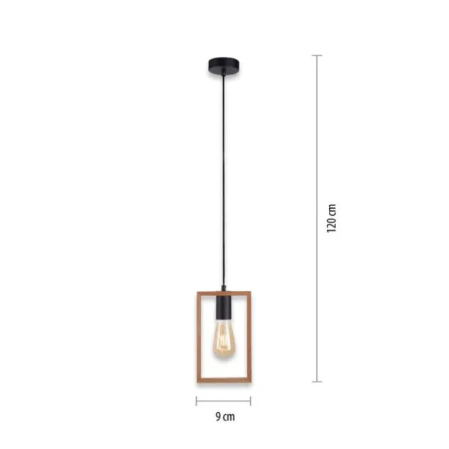 LED Pendelleuchte, schwarz, Holzrahmen, Metall, 1 flammige Pendellampe