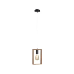 LED Pendelleuchte, schwarz, Holzrahmen, Metall, 1 flammige Pendellampe