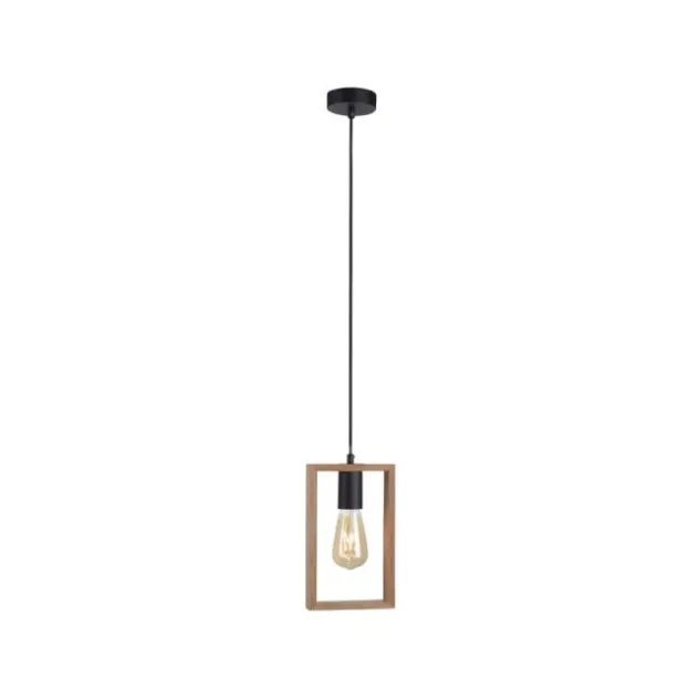 LED Pendelleuchte, schwarz, Holzrahmen, Metall, 1 flammige Pendellampe