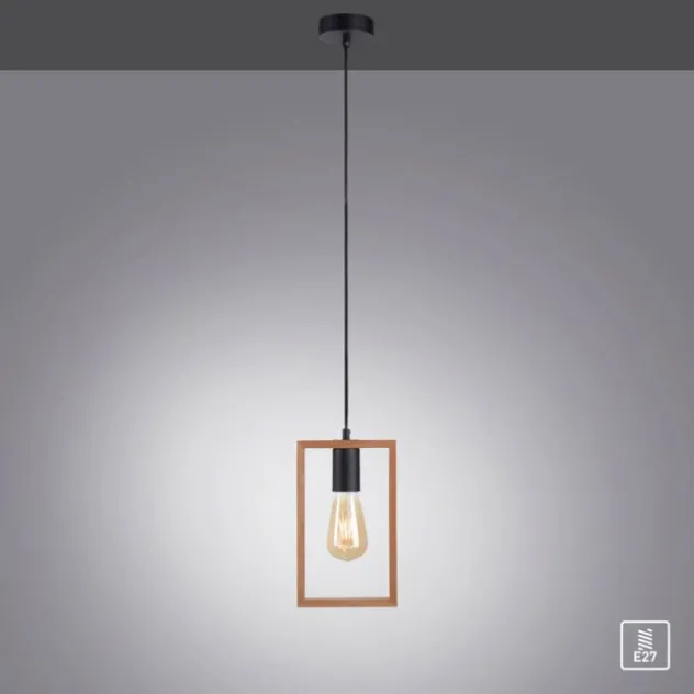 LED Pendelleuchte, schwarz, Holzrahmen, Metall, 1 flammige Pendellampe