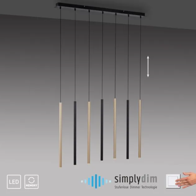 LED Pendelleuchte schwarz messing matt 7 flammig dimmbar Memoryfunktion