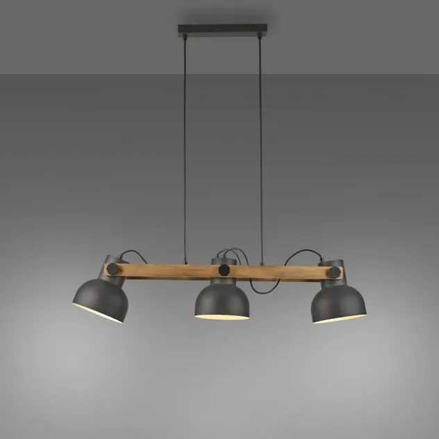 LED Pendelleuchte schwarz mit Akazienholz höhenverstellbar schwenkar