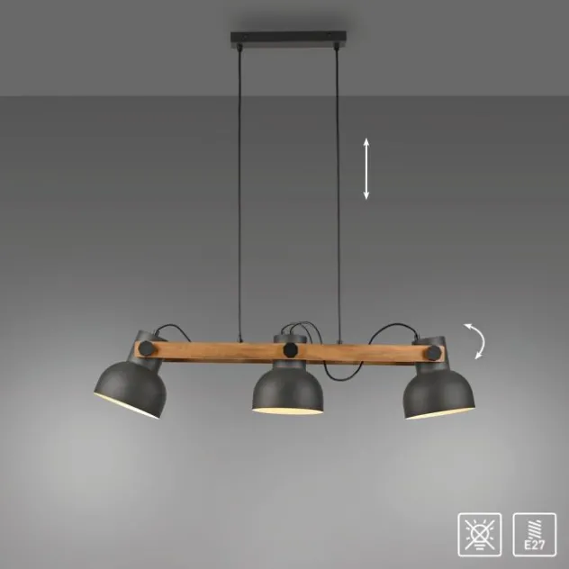 LED Pendelleuchte schwarz mit Akazienholz höhenverstellbar schwenkar